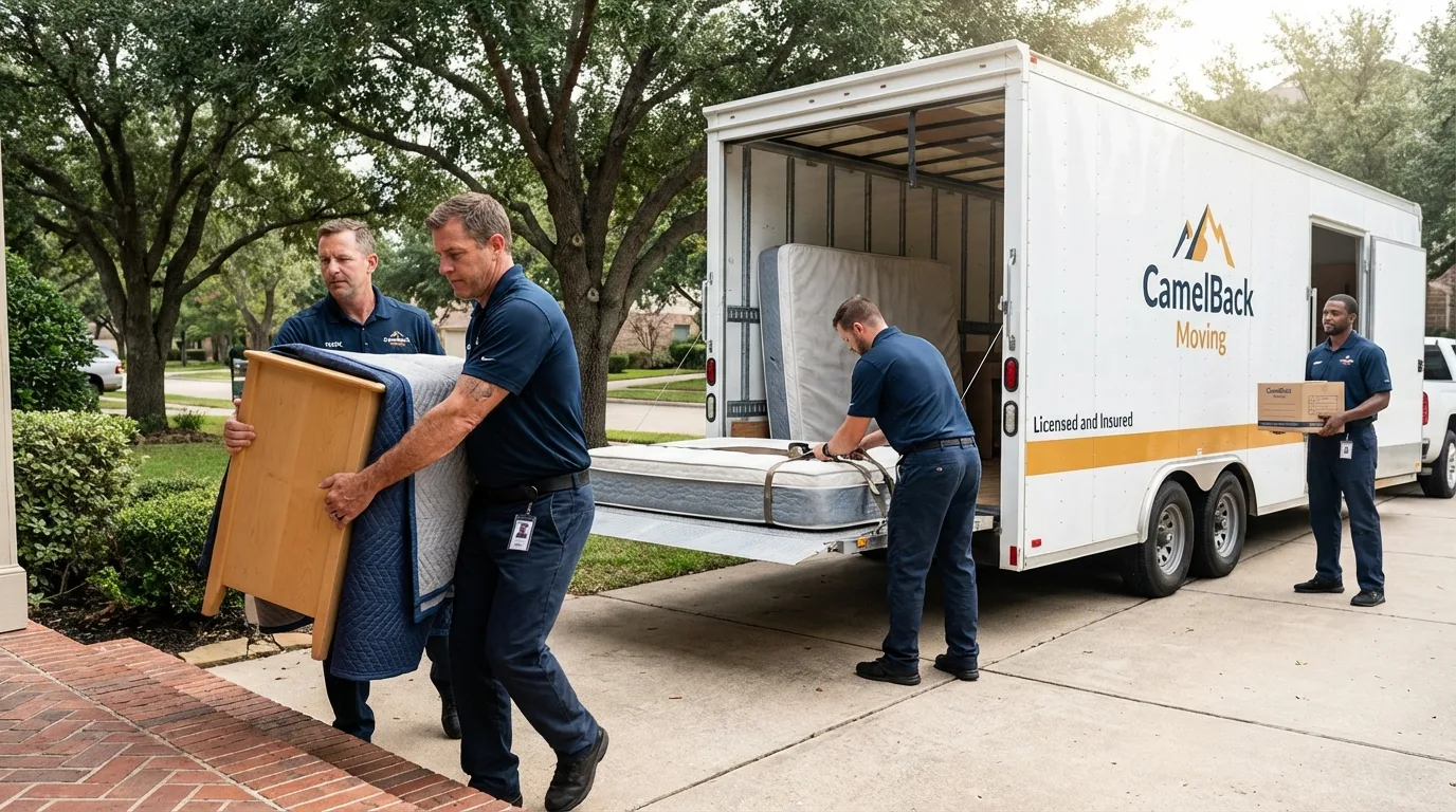 Crew loading residential truck for cross-state move from Stamford, NY