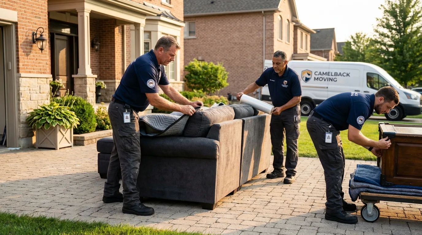 Large estate moving crew wrapping furniture in Stamford, NY